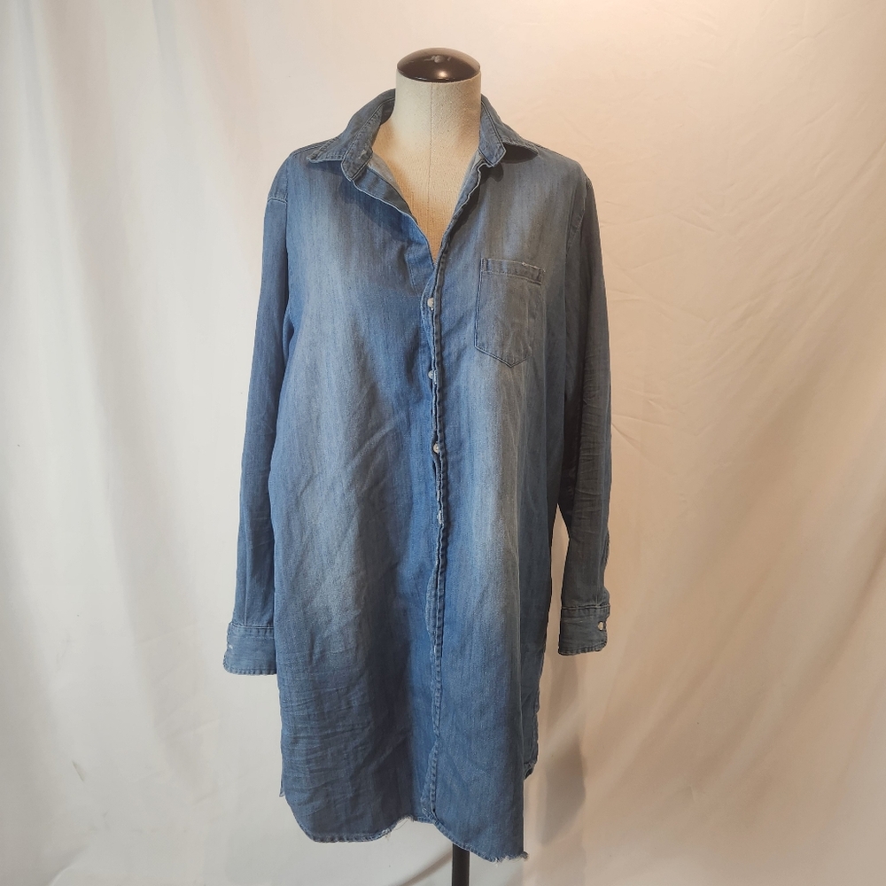 Frank & Eileen Washed Denim Shirt Dress in Light Blue